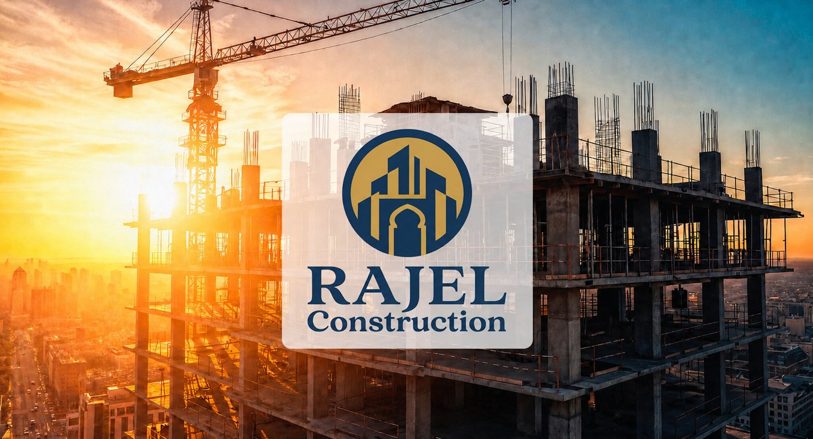 Rajel Construction building project and company logo